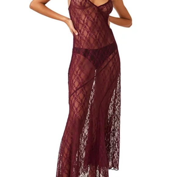 FREE PEOPLE LITTLE LACE MAXI SLIP IN PRECIOUS WINE - Picture 2 of 4